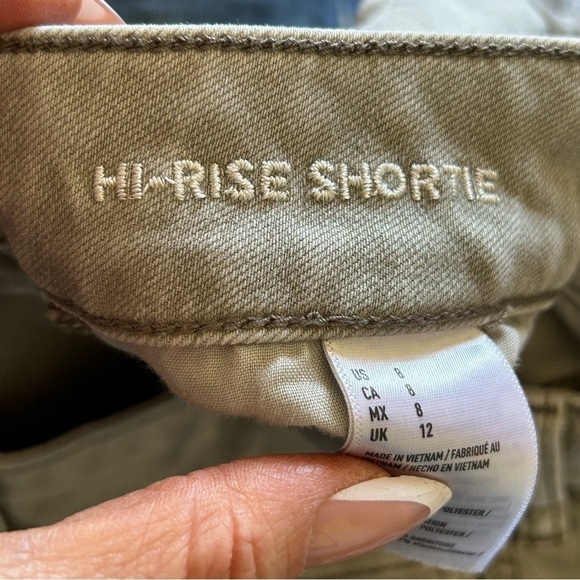 American Eagle Women’s High Rise Shortie Shorts 8 Super Stretch Olive Gray - Picture 6 of 9